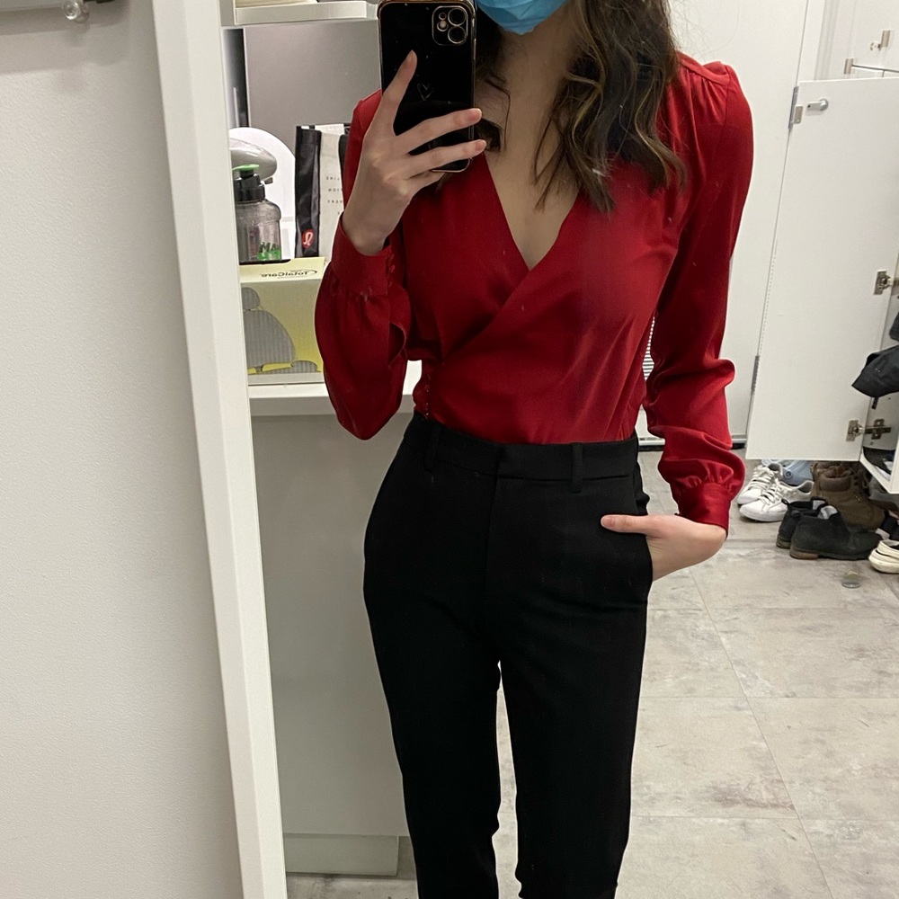 H&M Red Blouse with Button Detail